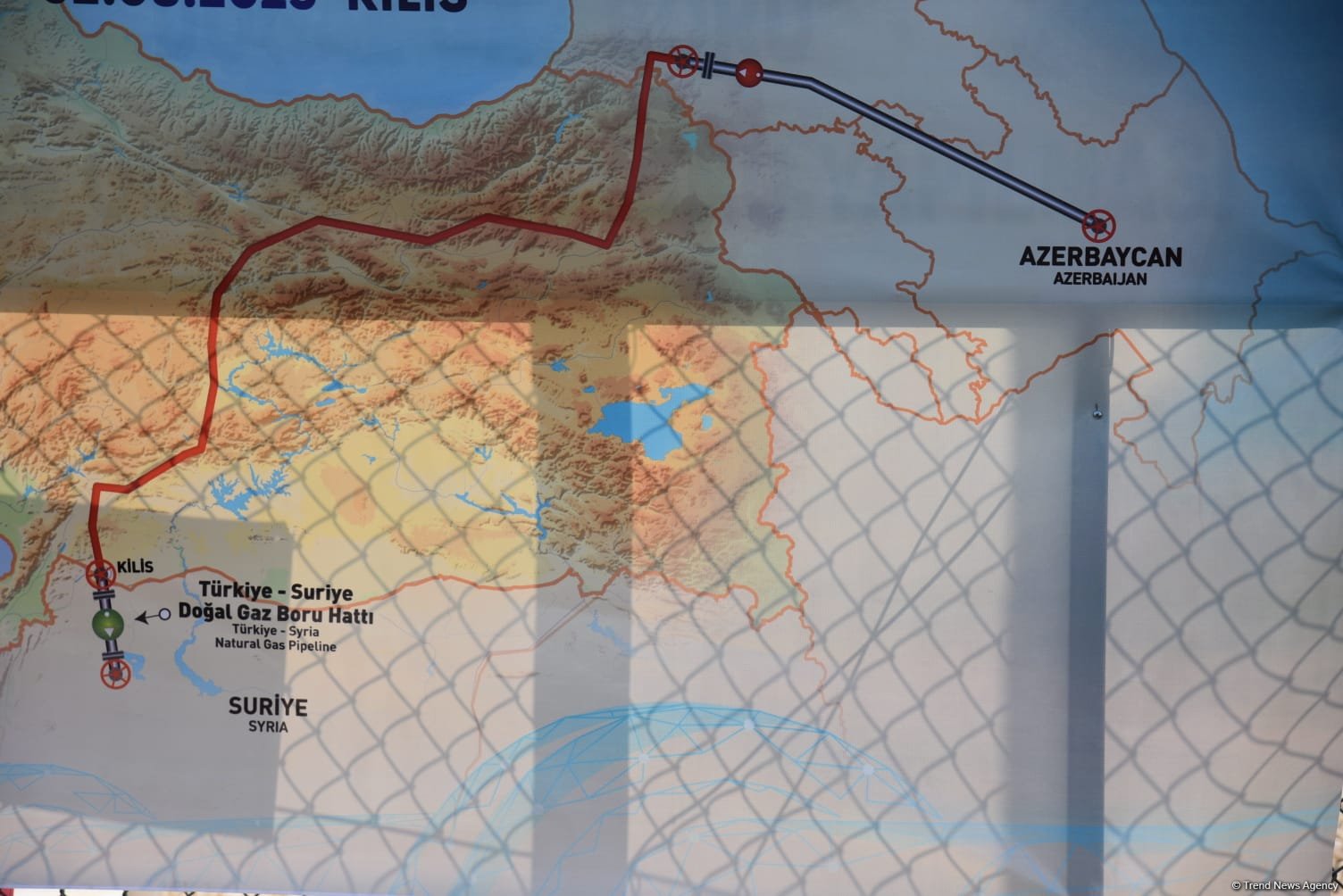 Map of the supplies of natural gas from Azerbaijan to Syria